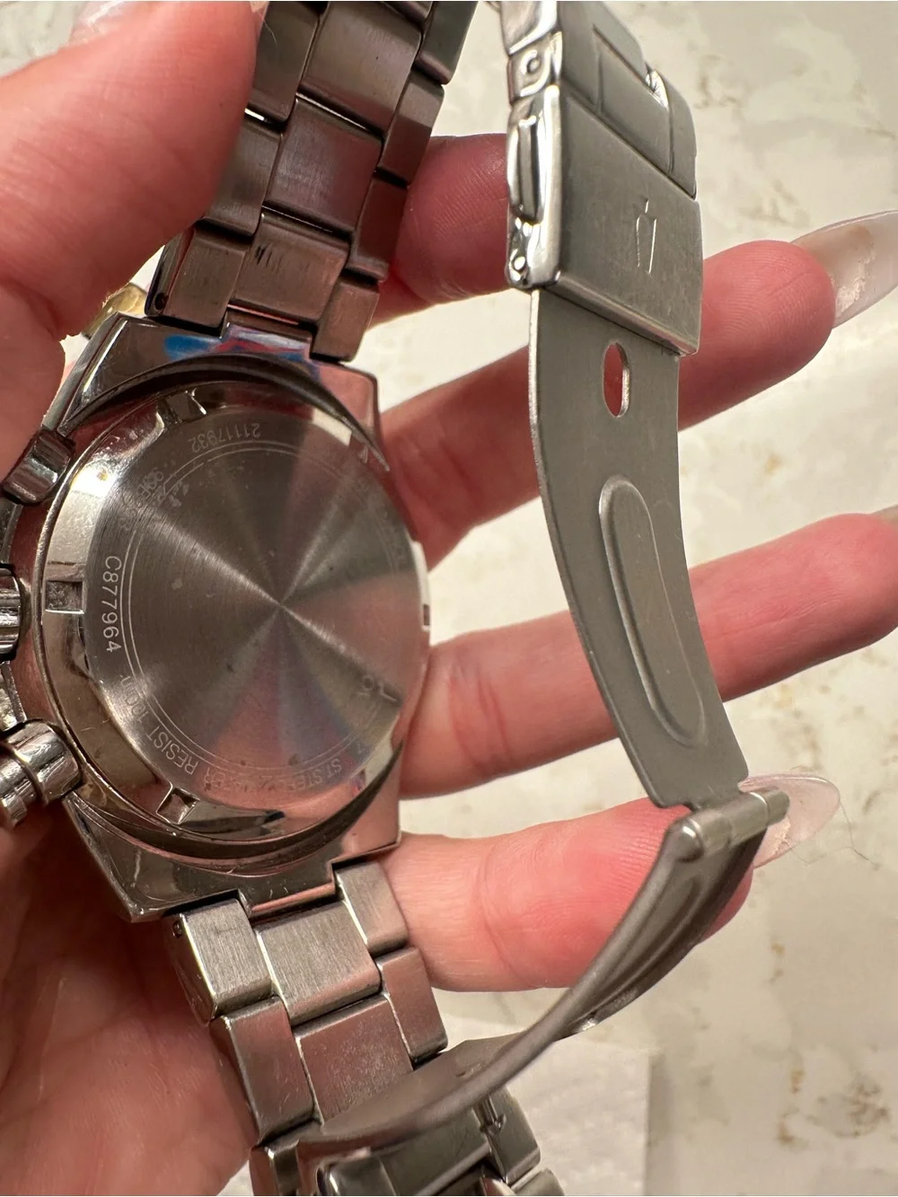 Bulova Silver Stainless Steel Watch with Black Dial